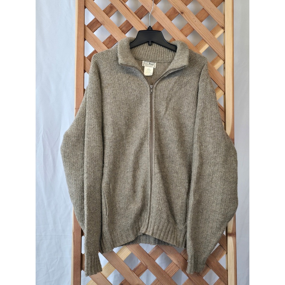 LL Bean Full‎ Zip Wool Sweater Mens XL Brown Vintage USA Made Textured Knit PICS